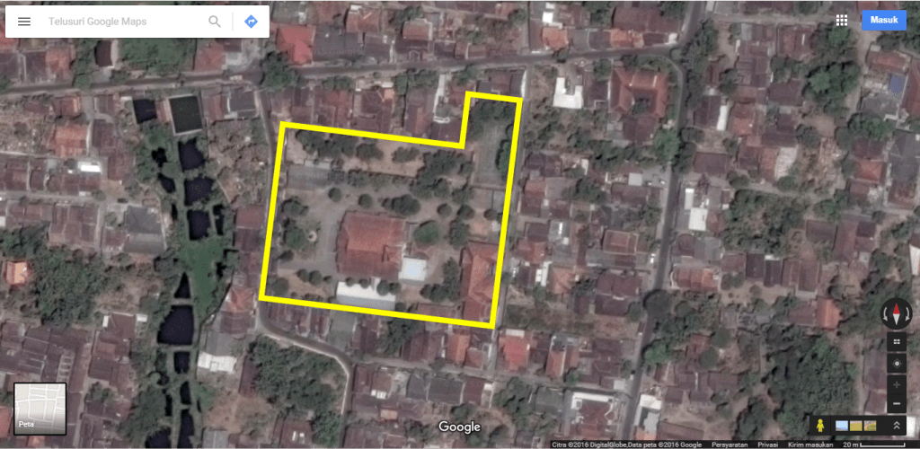 Gereja Pringgolayan tampak dari citra satelit tahun 2016